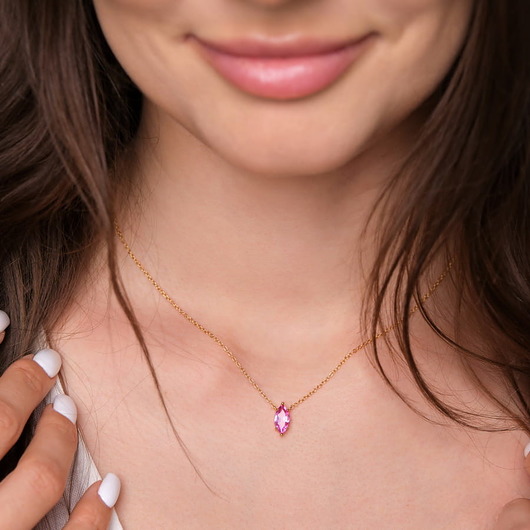 złote naszyjniki Złoty naszyjnik Rose Diamond z różową cyrkonią srebro 925 pozłacane