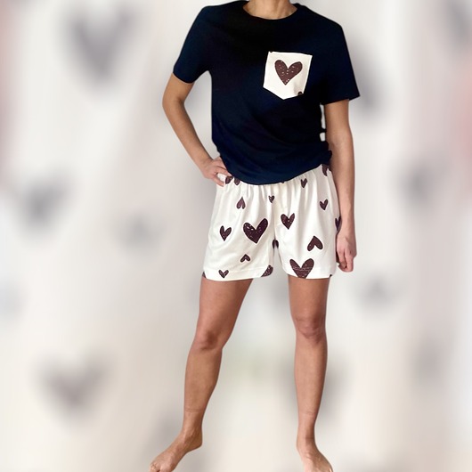 piżamy damskie Piżama Unisex bawełniana w beżowe serca
