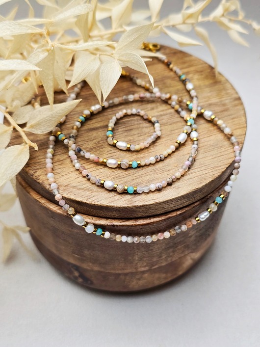 komplet biżuterii Opalowy Komplet z Perełkami i Amazonitem