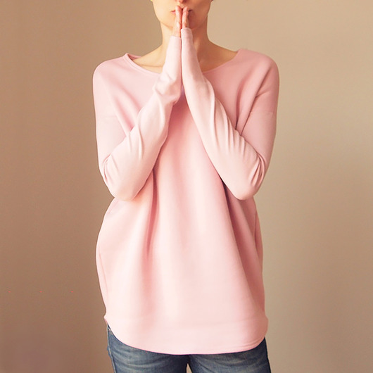 bluza bez kaptura damska Gruby Wąski rękaw Jasny róż