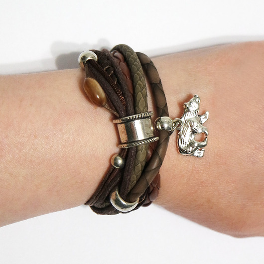 bransoletki - inne Bransoletka - Niedźwiedź 2 - rzemienie