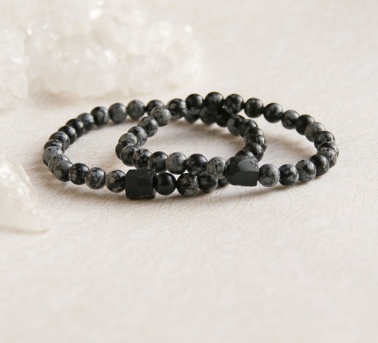 bransoletki z kamieni naturalnych KOMPLET dla PARY - obsydian, turmalin - ochrona