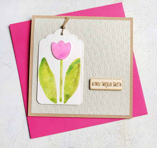 kartki scrapbooking Malowany tulipan :w dniu twojego święta