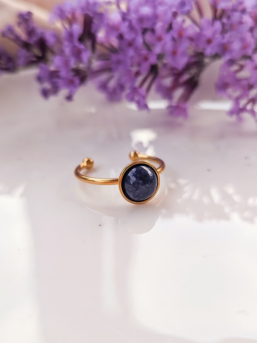 pierścionki - różne Pierścionek ze stali chirurgicznej z kamieniem naturalnym lapis lazuli