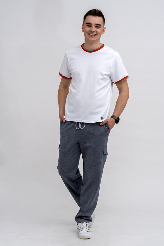 t-shirty męskie T-shirt męski  biały   ze ściągaczem szałwia/czerwonym