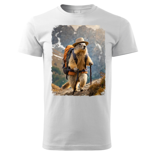 t-shirty męskie Tatra Art świstak na górskim szlaku z plecakiem  kapeluszem męska koszulka v4