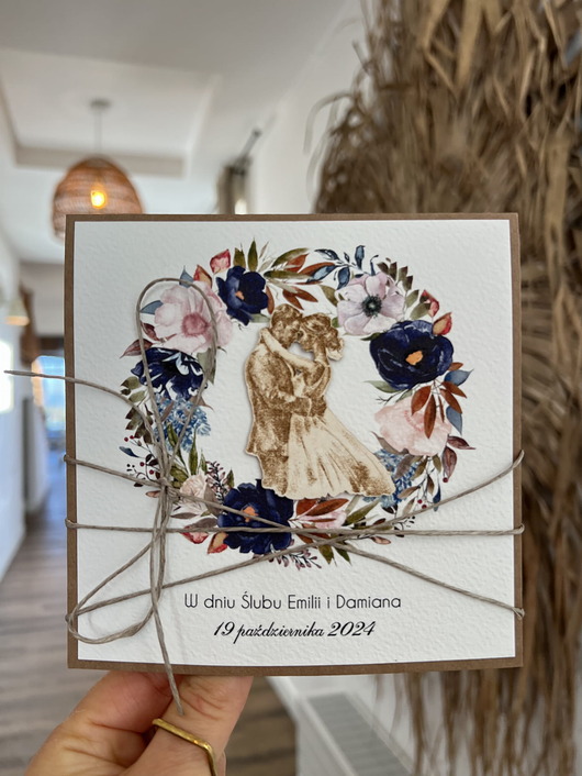 zaproszenia i kartki na ślub Personalizowany prezent - wyjątkowa kartka ślubna ręcznie robiona w stylu boh