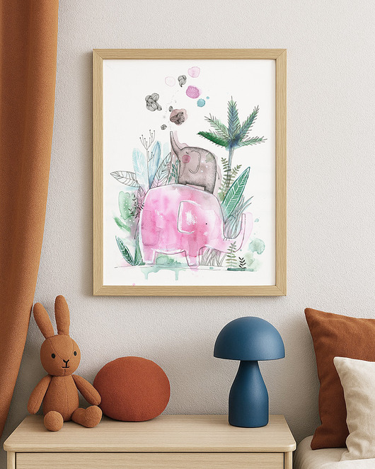 obrazy i plakaty do pokoju dziecięcego Różowe Słonie, 30x40 cm