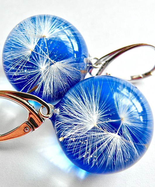 Turkusowe kolczyki srebrne z nasionami dmuchawca Grol Jewellery