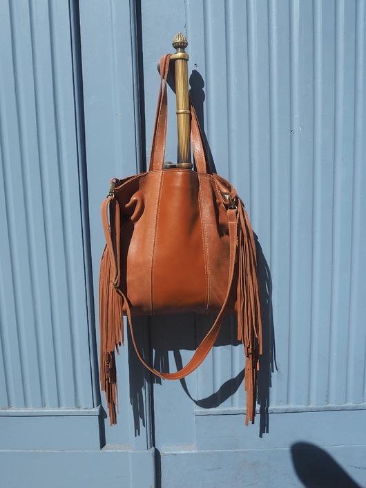 torby na ramię Ruda skórzana torba z frędzlami