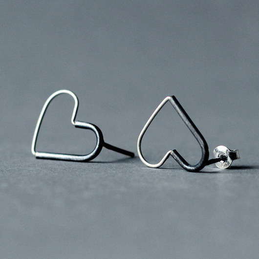 kolczyki wire wrapping Srebrne kolczyki wkrętki serca LOVE duże