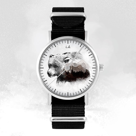 zegarki unisex Zegarek - Niedźwiedź - czarny, nylonowy, unisex