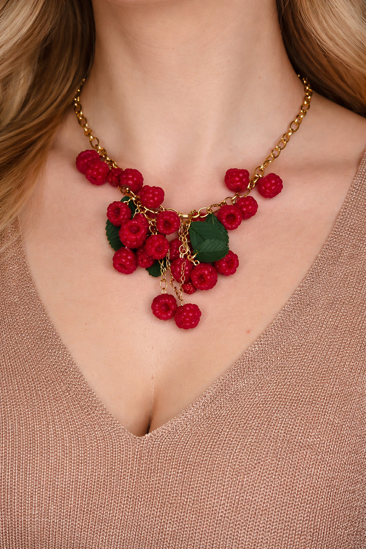 złote naszyjniki Naszyjnik z malinami, ręcznie robione maliny z glinki polimerowej