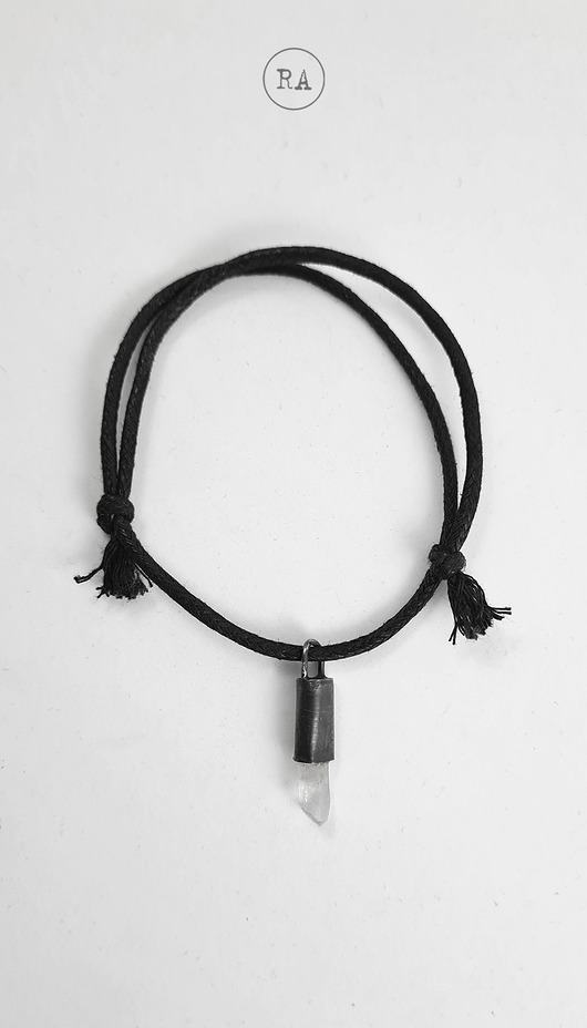 biżuteria męska Bransoleta srebro bawełna i kryształ górski M1