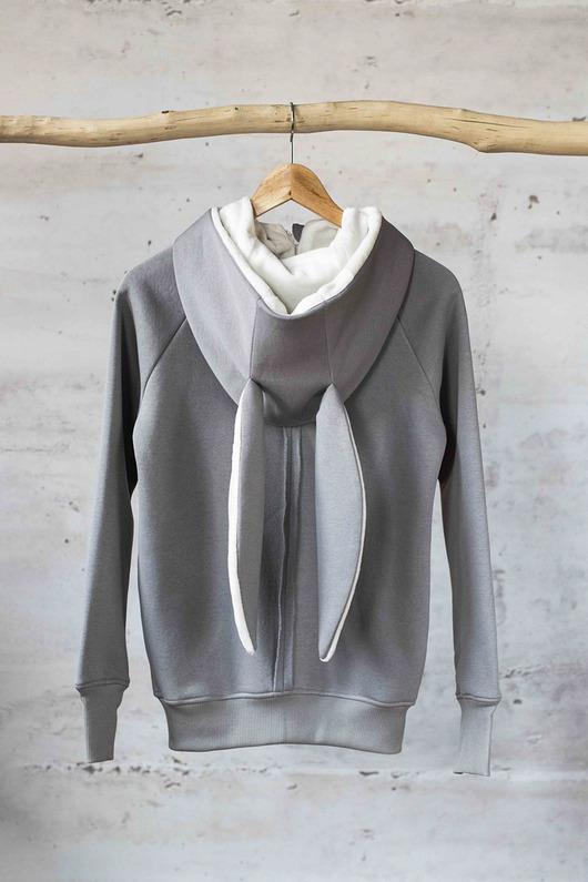 bluza z kapturem damska Bluza Damska Szary KRÓLIK z Uszami
