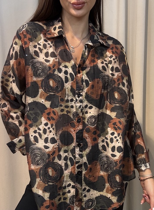 koszule damskie  Bawełniana koszula Bling Nero Leopardo