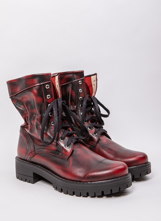 botki damskie WORKERY - SKÓRA NATURALNA - MODEL 421 - KOLOR CZARNO-CZERWONY