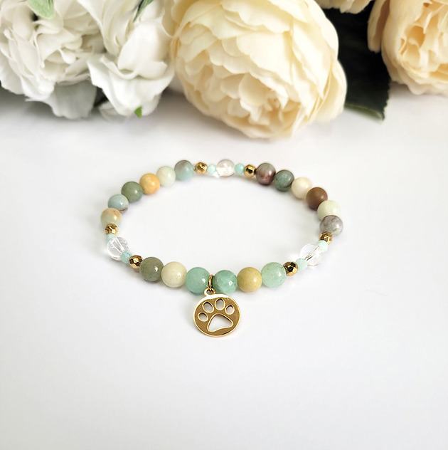 bransoletki z kamieni naturalnych Bransoletka dla zwierzoluba- z łapką psa kota