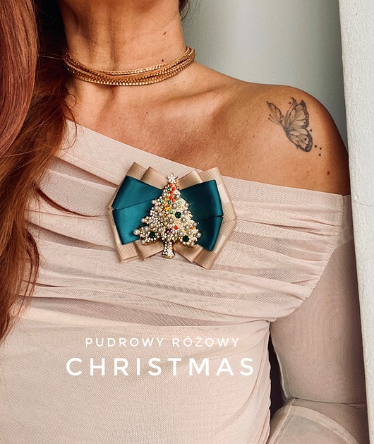 broszki Brosza z Choinką z perłami Mikołajki Święta