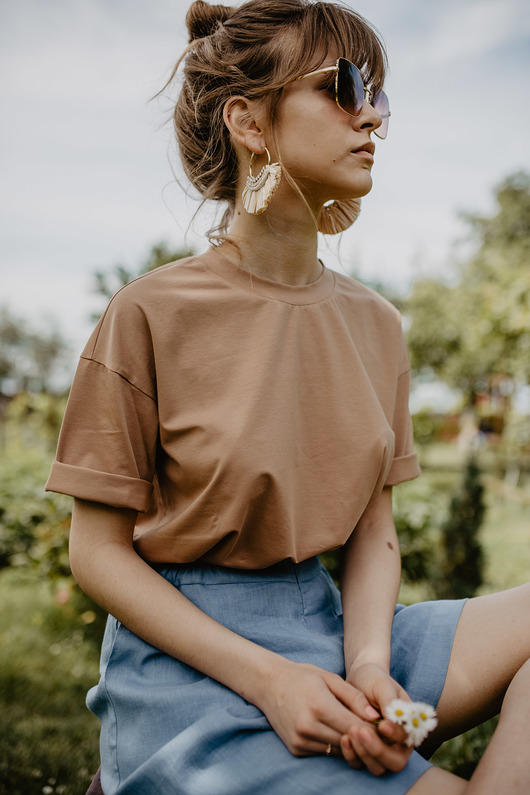 t-shirt damskie Koszulka T-Shirt z bawełny organicznej, karmelowy