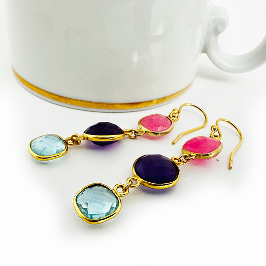 kolczyki z kamieniami FOR FUN - kolczyki kamienie szlachetne srebro pozłacane