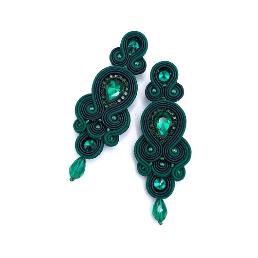 kolczyki soutache Kolczyki sutasz zielone Keira wieczorowe eleganckie z kryształkami