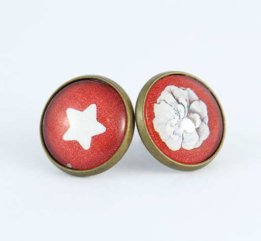 kolczyki szklane Kolczyki - Gwiazdka i szyszka  - sztyfty