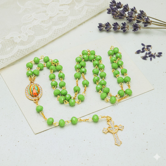 komunia - pozostałe Ręcznie robiony różaniec, komunijny zielony, złoty