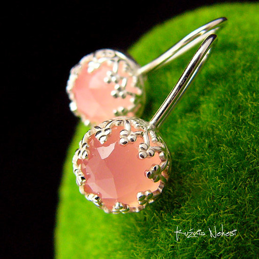 Kolczyki Lea - Rose Quartz - Chalcedon Srebro Kuźnia Nehesi