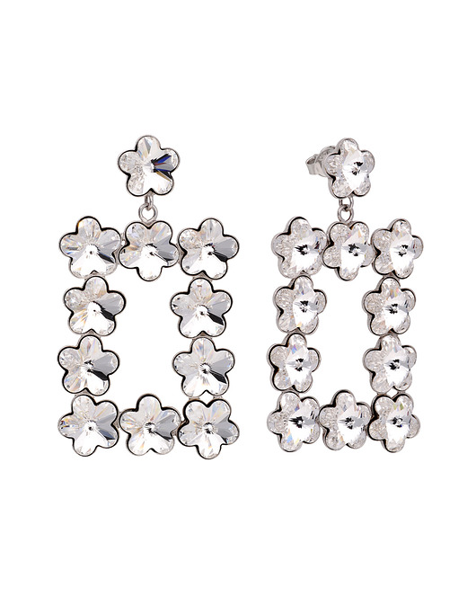 Srebrne kolczyki białe kwiaty Swarovski KOM Biżuteria
