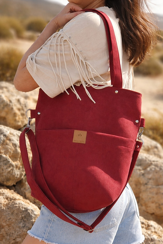 torby na ramię Zamszowa duża torba z kieszeniami Czerwona