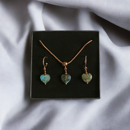 komplet biżuterii RAZEM TANIEJ! uroczy komplet: serduszko : LABRADORYT : wyjątkowy prezent