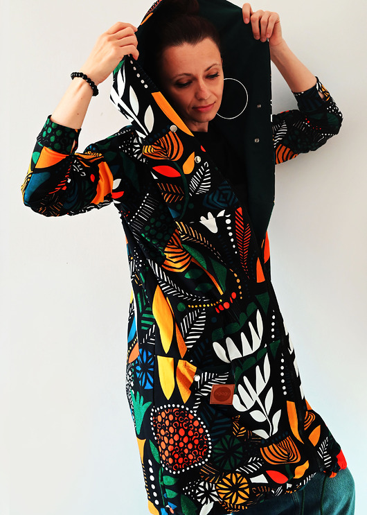 bluza z kapturem damska African Batic długa bluza oversize z wzorzystej tkaniny