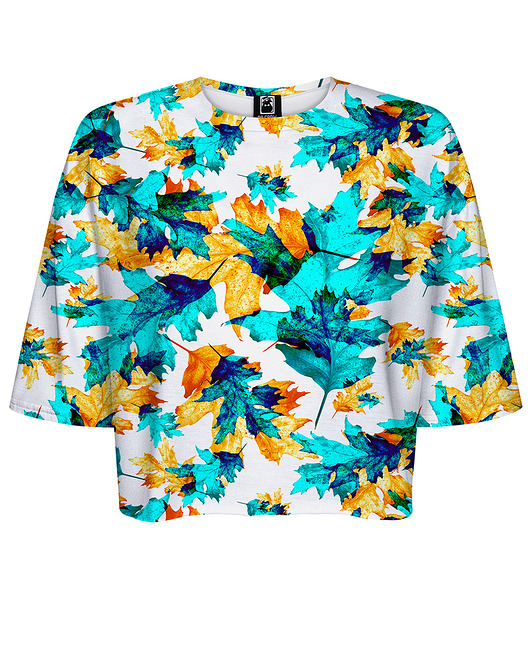 t-shirt damskie DR.CROW T-shirt Krótki CROP Cyan Leaves