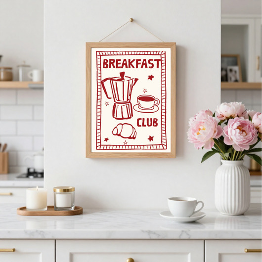 grafiki i ilustracje PLAKAT kawa, breakfast club, rysunek śniadanie do kuchni