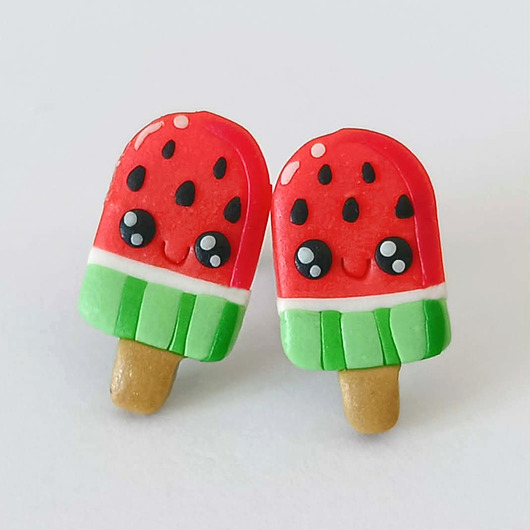 kolczyki z masy plastycznej Małe kolorowe kolczyki Lody Arbuzowe Kawaii