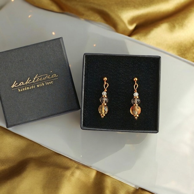 kolczyki z kamieniami Kolczyki DOBROBYT - cytryn, kwarc dymny, kryształ górski - delikatne