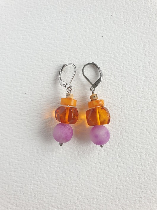kolczyki z kamieniami Kolczyki z bursztynem SZASZŁYK, wiszące, jadeit purpurowy