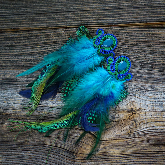 kolczyki soutache Kolczyki soutache z piórkami