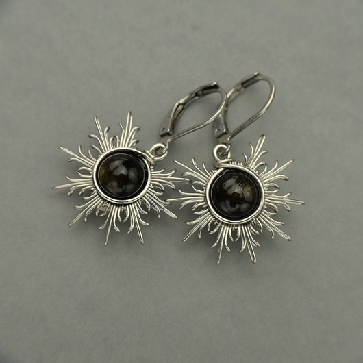 kolczyki wire wrapping Kolczyki słońce obsydian złocisty wire wrapping słoneczka