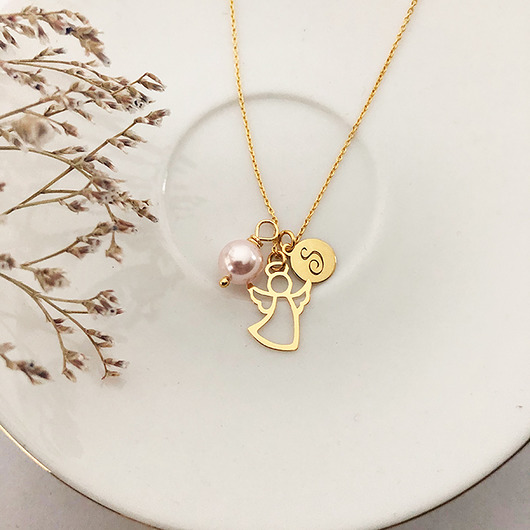 komunia - pozostałe Naszyjnik z okazji KOMUNII aniołek i literka