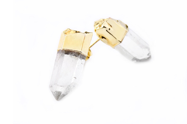 Earrings Kryształ Górski złoto Brazi Druse Jewelry