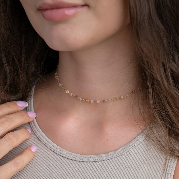 chokery Choker kolorowe kamienie naturalne srebro 925 pozłacane