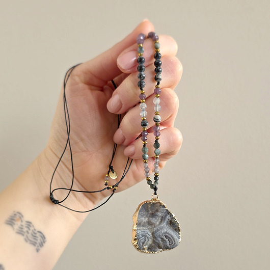 wisiory Naszyjnik agat, jadeit, orle oko, jaspis labradoryt i hematyt