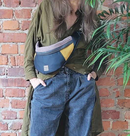 saszetka nerka Nerka "Haru" czarna musztarda róż mix ekoskóra no waste