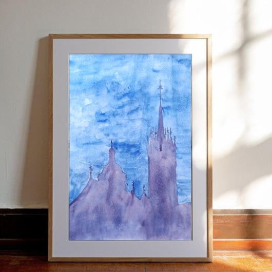 obrazy WYPRZEDAŻ SZTUKI! Akwarela Kraków za mgłą oryginalny obraz 300g A4 21x30 cm