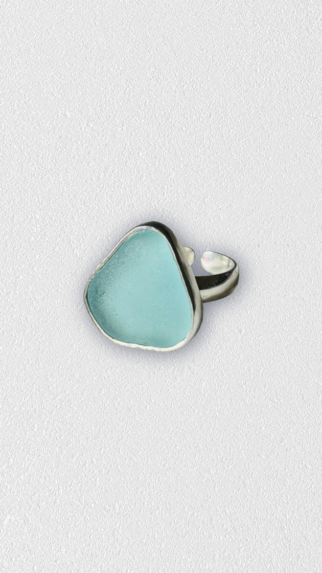 pierścionki srebrne Srebrny pierścionek regulowany ze szkłem morskim