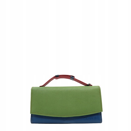 portfele damskie Portfel damski skórzany ze skrawków rączka dużo przegródek eko OLIVKA