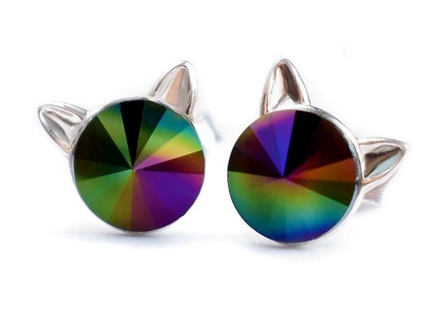 kolczyki swarovski Kolczyki - kryształy Swarovski - kotki Rainbow Dark (większe)