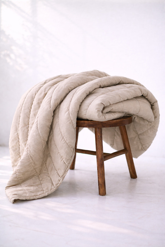 tekstylia - różne Lniana kołdra z wypełnieniem z bawełny organicznej, 140x200cm - naturalny